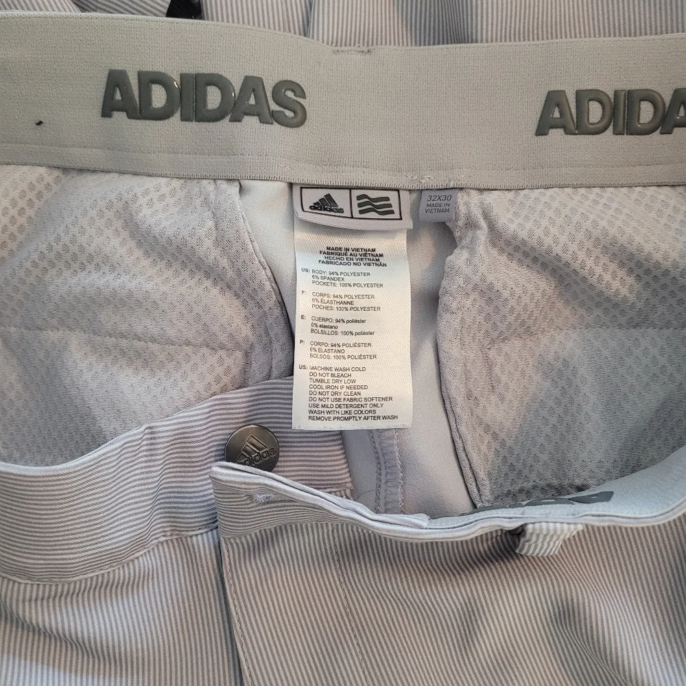 Adidas Mens Golf Pants Thin Pinstripe Size 32 X 30 Gray White